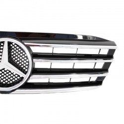 Μάσκα Για Mercedes-Benz C-Class W203 00-07 Amg Look Με 4 Γρίλιες ΜαύροΧρώμιο 1 Τεμάχιο
